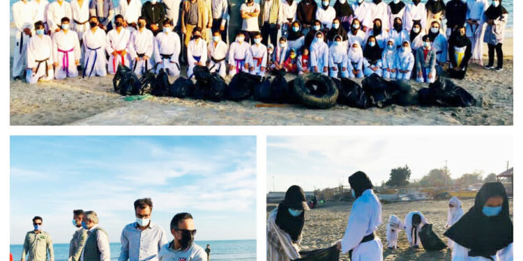 پاکسازی ساحل زیبای بندرلنگه توسط هنرجویان کاراته
